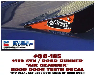$19 • Buy Qg-185 1970 Plymouth Road Runner - Air Grabber Teeth - Hood Door Decal Set
