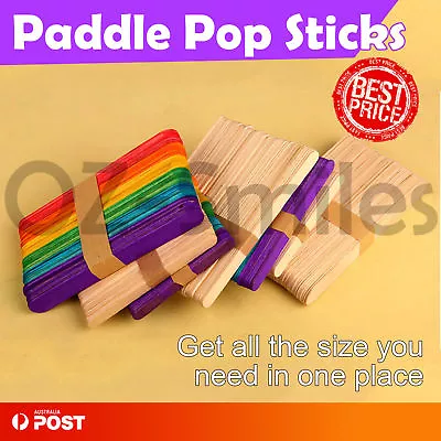 Wooden Craft Sticks Paddle Pop Sticks Jumbo Ice Cream Coffee Coloured Natural • $4.95