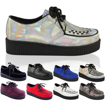 £21.99 • Buy Womens Ladies Flat Platform Wedge Lace Up Creepers Punk Goth Shoes Boots Size