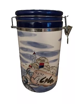 Baum Bros Nantucket Collection Canister  Lighthouse Sailboat Style Eyes 9.25  • $40