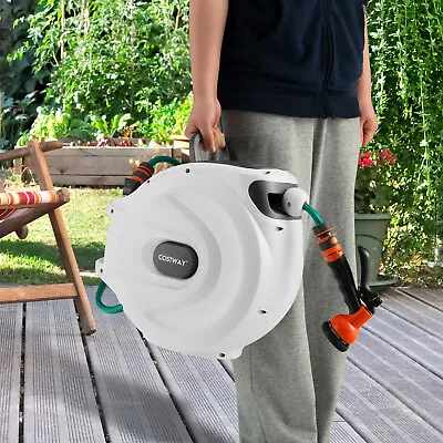 Retractable Hose Reel 8 In 1 Nozzle Wall Mounted Garden Hose With 20+2M Pipe • £59.95