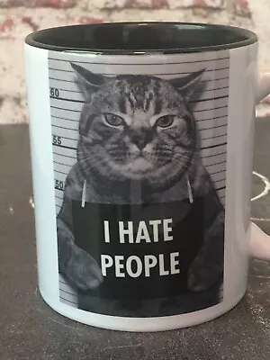 £10.99 • Buy Antisocial Cat I Hate People Police Mugshot Funny Gift Black Mug For Cat Lovers