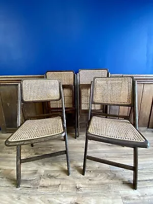 Set Of 4 Vintage Ebonized Gilles Cane Folding Chair 1960s • £200