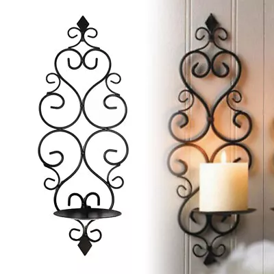 Vintage Wall Hanging Candle Stand Black Sconces Holder Swirling Home Decor Iron • £8.59