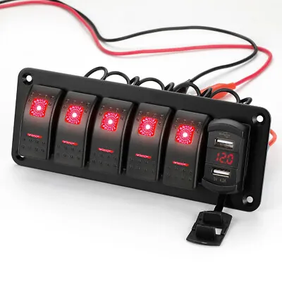 6 Gang Red LED Waterproof Rocker Switch Panel Breaker Car Marine Boat RV 12V-24V • $51.69