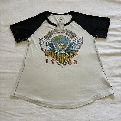 TRUNK LTD Van Halen Women's T-Shirt V-Neck Raglan Graphic White Tour 1984 MEDIUM • $48.99