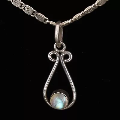 VTG Sterling Silver - INDIA Rainbow Moonstone Teardrop Pendant 18  Necklace - 9g • $3.25