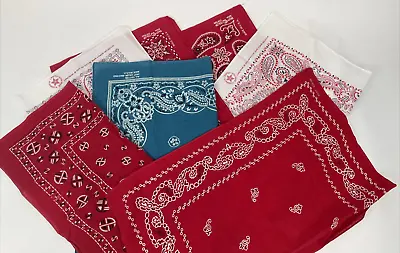 Vintage Handkerchief Bandana Lot Fast Color USA Selvidge Red White Turquoise  • $49