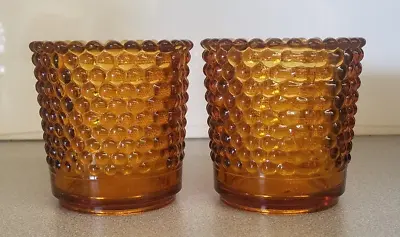 Vintage Hobnail Votive Candle Holder Amber Translucent SET Of 2 • $10.95