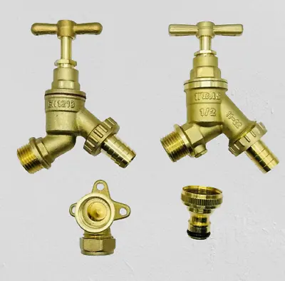 Outdoor Garden Bib Tap 1/2  Wall Plate Elbow Brass Tap Connector- Choose Product • £3.69