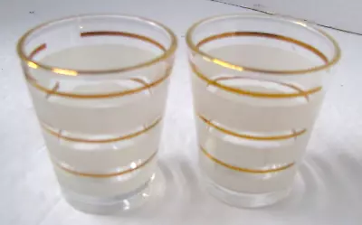 2 Vintage Glassware Frosted Striped Gold Trim Shot Glasses • $6.99