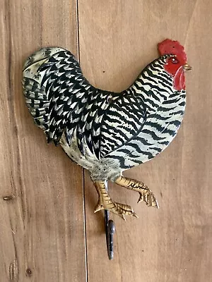 Chicken Rooster Wall Hanging Decor Metal Hook Painted Black White Red Small • $15.99