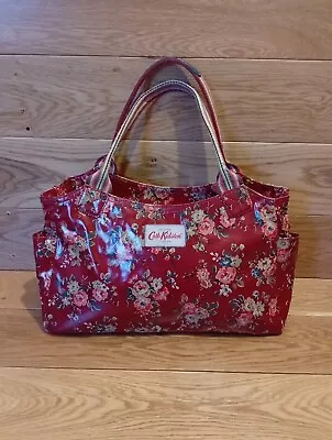 Cath Kidston Handbag Day Grab Oil Cloth  Red Floral Zip Fastening Used • £12.95