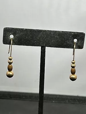 Simple Elegant Gold Tone Long Wire Beaded Earrings 3714jb • $10