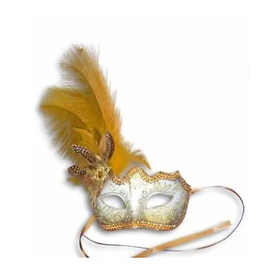 Gold Feather Glitter Mask Venetian New Years Eve Masquerade Ball Face Party Mask • £8.95