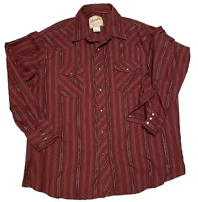 Wrangler Mens Western Fashion Snap Shirt 2XL Red Silver Stripes • $15