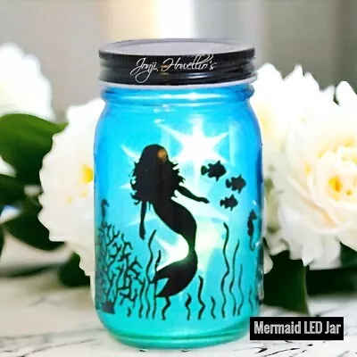 LED Light Up Firefly Glass Mason Jar Mermaid Night Light Kids Bedroom Lamp Gift • £7.95