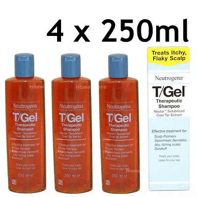 4 X 250ml TGEL T/GEL THERAPUTIC SHAMPOO  NEUTROGENA T GEL Itchy Scalp Treatment • £37.95