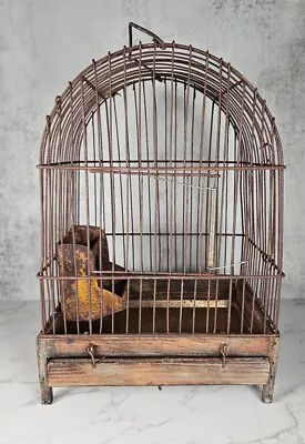 Vintage Antique Metal Wired Hanging Standing Small Bird Cage 13x9.5x7 • $49.99