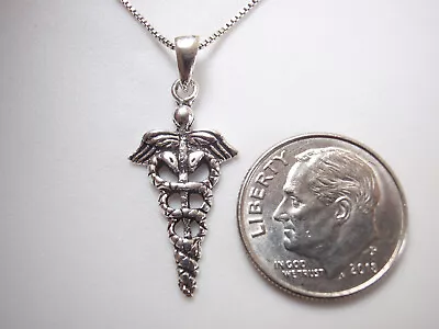 Medical Symbol Caduceus Pendant Sterling Silver 2 Snakes Wings Doctor Hospital • $12.99