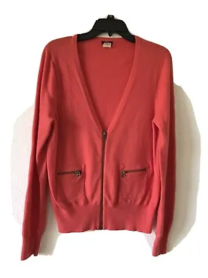 J Crew Zip Wool/cashmere/nylon Strawberry Cardigan Size L • $45