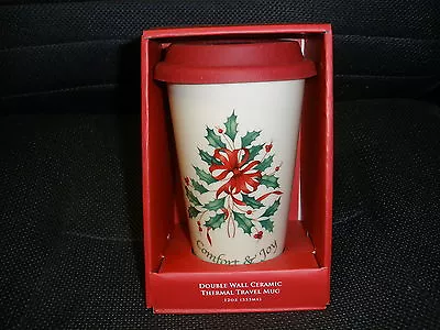 £13.25 • Buy Lenox Double Wall Ceramic Thermal Travel Mug Comfort And Joy Red Holly Nip 12 Oz