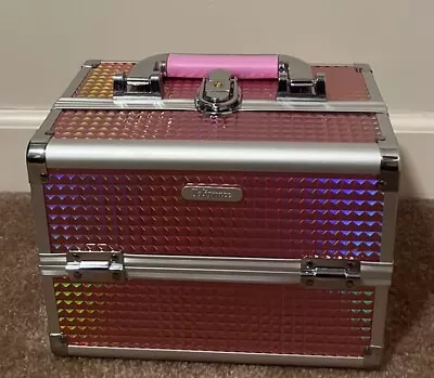 Pink Aluminum Makeup Train Jewelry Storage Box Cosmetic Button Lock Case • $23.89