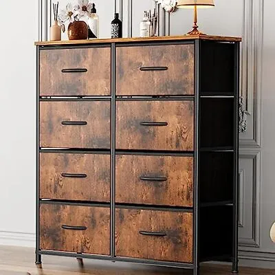 Brown 8 Drawers Dresser For Bedroom Chest Organizer Storage With Fabric Bins • $62.99