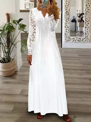Plus Size Womens Lace Floral Maxi Dress Lady Long Sleeve Evening Party Ball Gown • £18.89