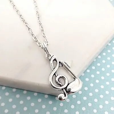 Musical Note Pendant Necklace Musician Gift Charm Jewellery Treble Clef • £5.99