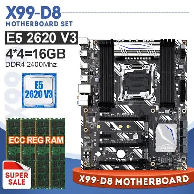 X99 D8 Motherboard Combo With LGA2011-3 Xeon E5 2620 V3 CPU & 4*4GB DDR4 ECC RAM • $253.80