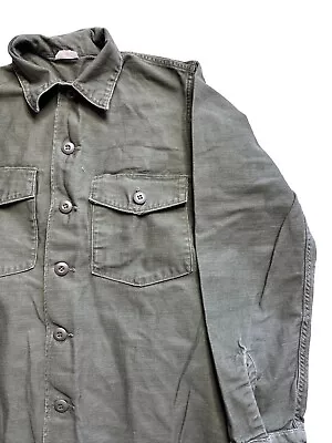 OG 107 OD Sateen Cotton Fatigue Shirt Vietnam War 1960 70s L • $39.99