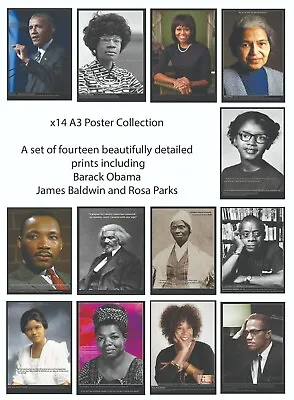 X14 Black Icons A3 Prints - James Baldwin Barack Obama Rosa Parks Malcolm X  • £26.80