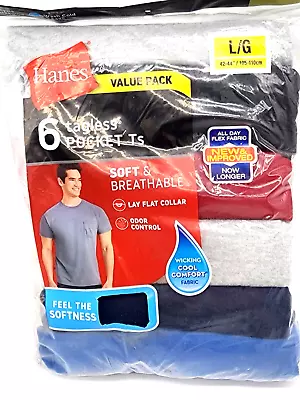 6 Hanes Men's Moisture-Wicking Cotton Pocket T-Shirts Large Wicking Adult  • $24.99