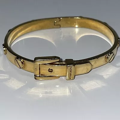 Michael Kors Gold Tone Belt Buckle Bangle Bracelet Latching Hinged Designer A192 • $29.99