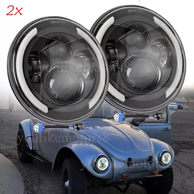 2x Fit VW Beetle 1967-1979 7''Round LED Headlights Halo Hi-Lo Beam DRL Angel Eye • $37.11