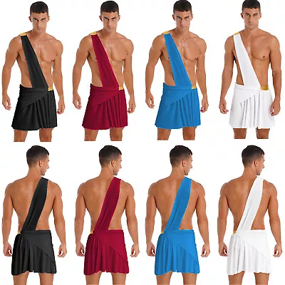 Adult Mens Greek God Costume White Roman Toga Halloween Cosplay Fancy Costumes • £14.59