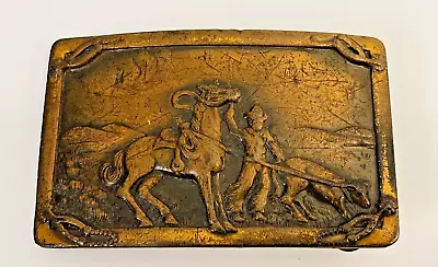 Vintage Cowboy Belt Buckle - Spurs Cowboy Horse & Calf -Copper Tone Metal • $14.97