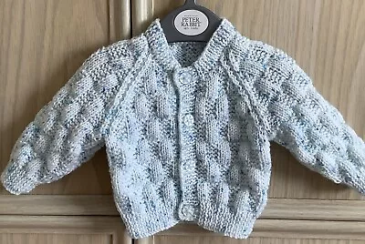 Hand Knitted New Boy's Blue Mix Round Neck Long Sleeved Cardigan Age 0-6 Months • £5