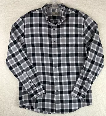 L.L. Bean Shirt Mens Medium Gray Plaid Flannel Regular Fitted Button Down  • $12.95