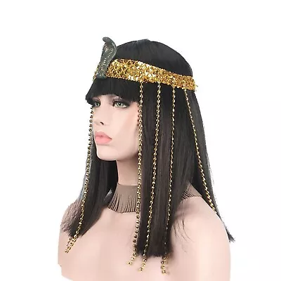 Cosplay Wig And Headband Bangs Straight Hair Egyptian Queen Accessory Sets • £28.79