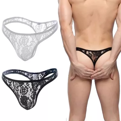 Mens Sexy Lace G-String Panties Thongs Briefs See-through T-Back Underwear • $2.94