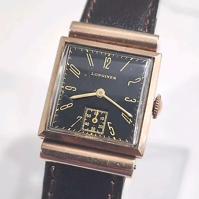 Vintage Longines Black Dial Rose Gold Wrist Watch Caliber 8ln Fancy Lugs Running • $550