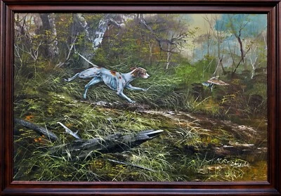 Lovely Hunting Dog & Pheasant Vintage Antique Country Woodland Oil Painting • £299