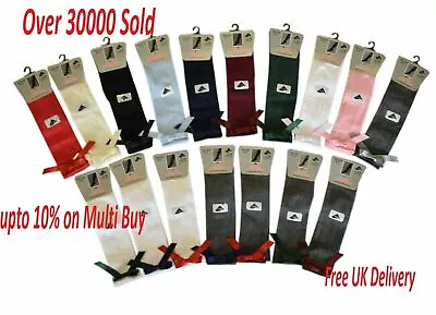 £2.69 • Buy Girls Knee High Socks Bow  School Socks With Bow Children Kids All UK Size