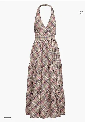 NWT Polo Ralph Lauren  Halter Madras Tiered Wrap Maxidress Farm Girl 6 • $119.99