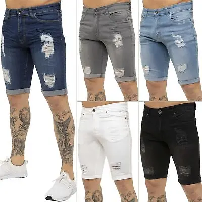 £17.99 • Buy Enzo Jeans Mens Skinny Ripped Shorts Denim Slim Fit Distressed Half Pants
