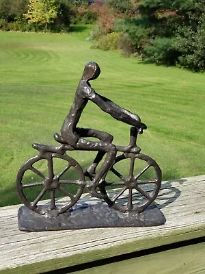 $39.99 • Buy Modern Metal Art Man On Bicycle Sculpture Figure Metalwork Bike