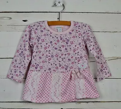 Baby Girl NAARTJIE Sz 12 18m L/s Top Tunic Pink Purple Floral Polka Dot  • $16.49