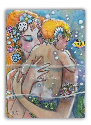 Mermaid Mother And Child Fantasy Colorful Original ACEO Mini Painting • $14.99